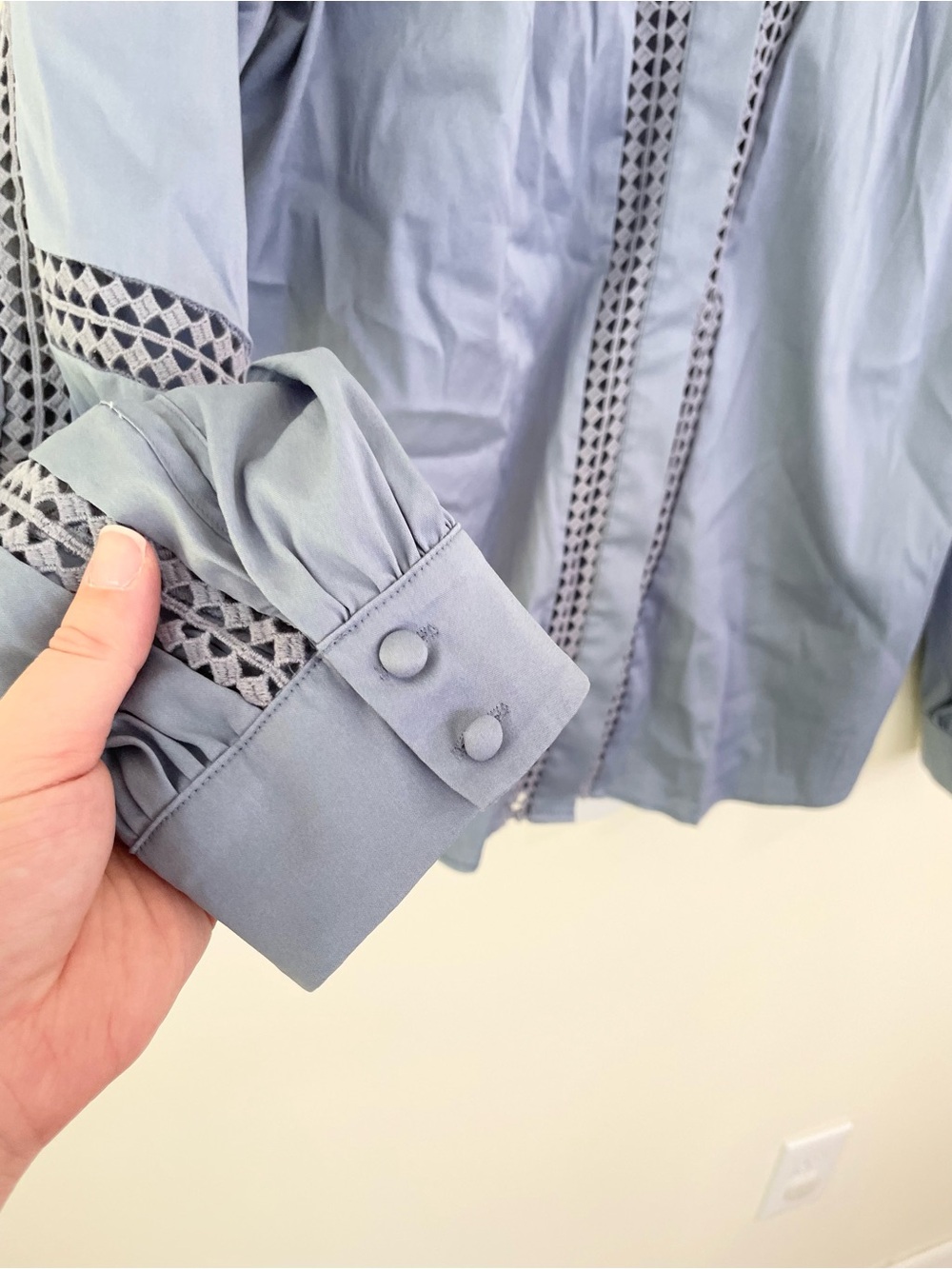 White House Black Market Embroidered Poplin Longsleeve Shirt L Large Slate Blue - Picture 5 of 10